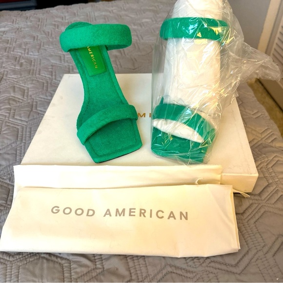 Good American Shoes - Good American Shoes Women US 5 High Heels Stilettos Green Terry Cloth Spain NIB